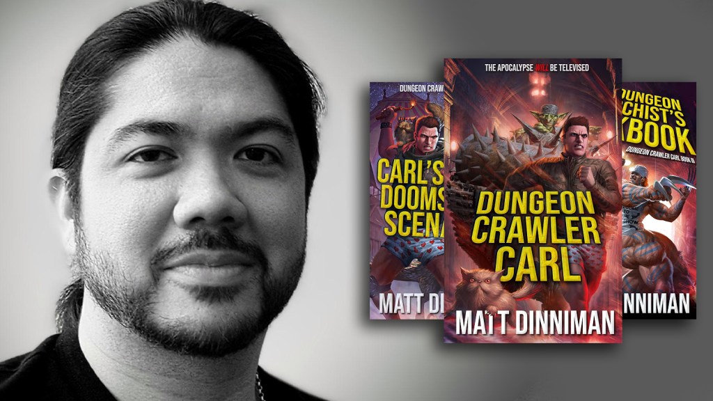 Press image for Dungeon Crawler Carl casting coverage featuring Matt Dinniman and early covers