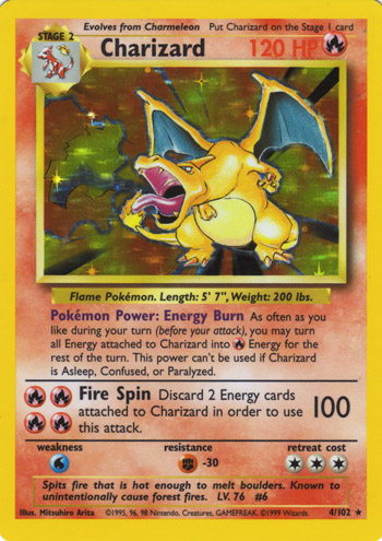 Base Set Charizard holographic trading card